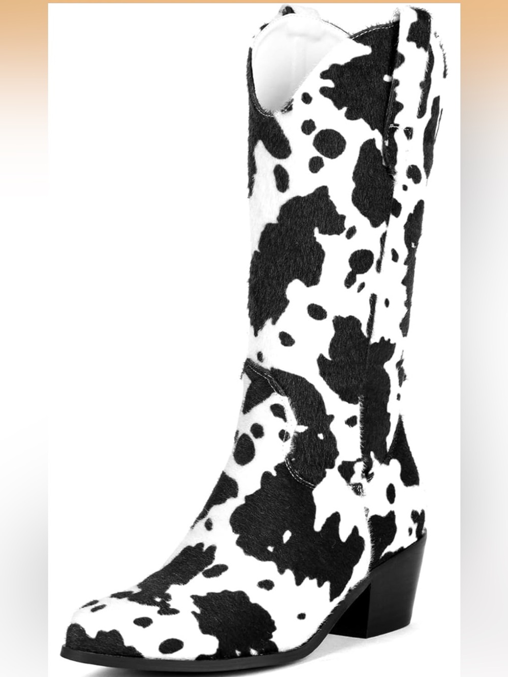 Cow Print Mid-Calf Western Boots